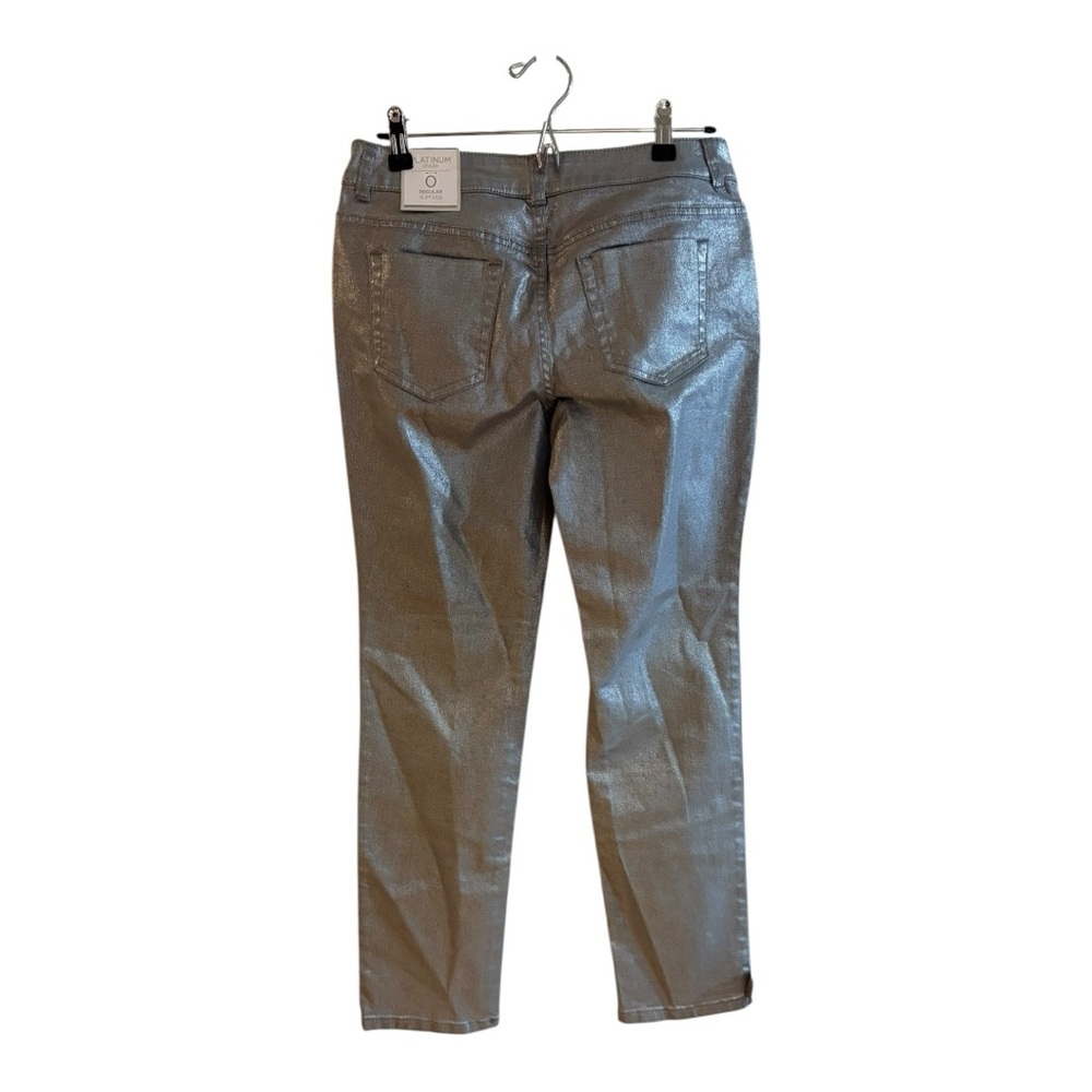 Chico's NWT Platinum Denim Metallic Jeans in a silver color. - Picture 3 of 7